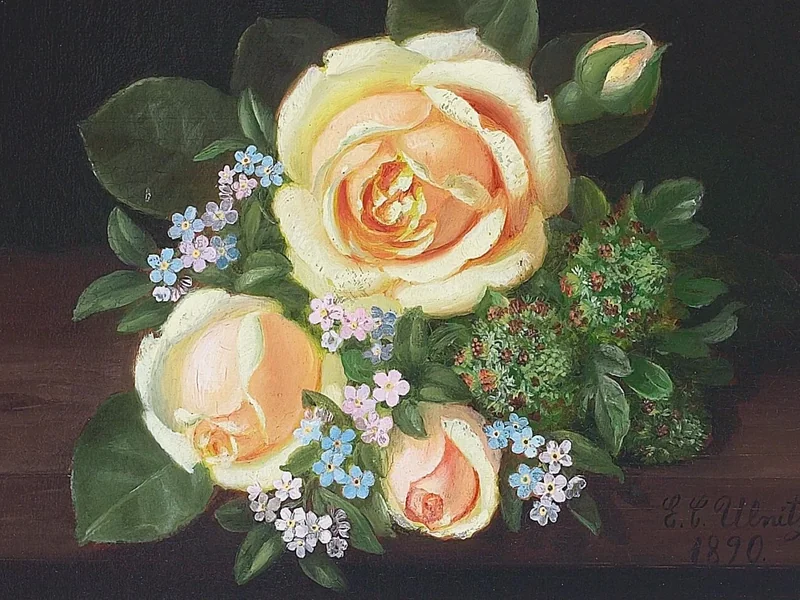 1856-Emil C. Ulnitz - Composizione floreale con rose e nontiscordardimé